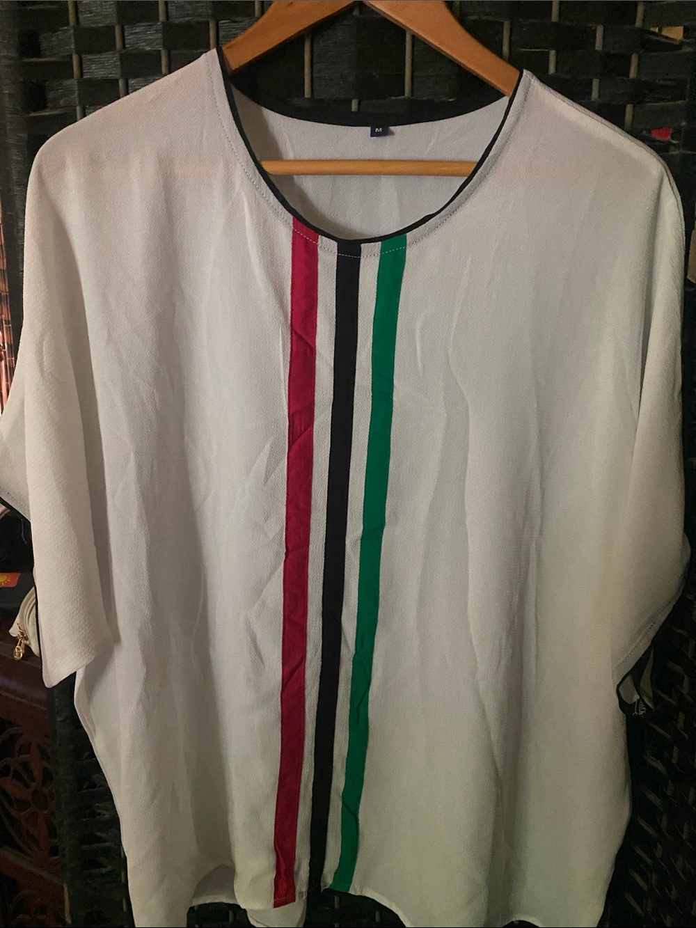 United Arab Emirates 🇦🇪 White Short-Sleeve Shirt with Red, Black & Green Stripes